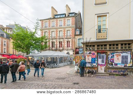 RENNES, FRANCE - April 28, 2018: Street view of downtown in Rennes, France