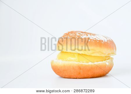 Dessert, Berline's Donut With Doughnut Fried And Cut On Side Shape As Berger Filling With Vanila Cus