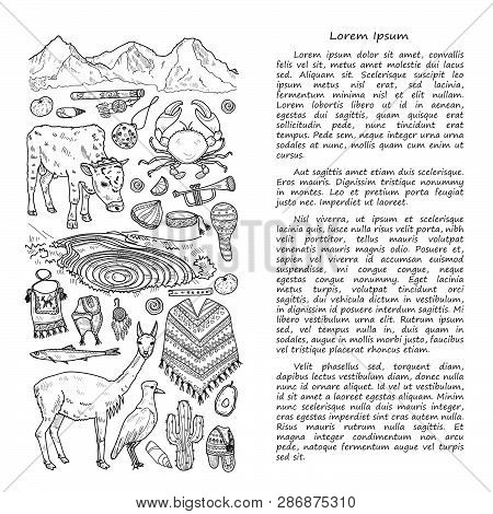 Illusrtation With Cute Hand Drawn Peru Related Icons. Vector Travel Collection.