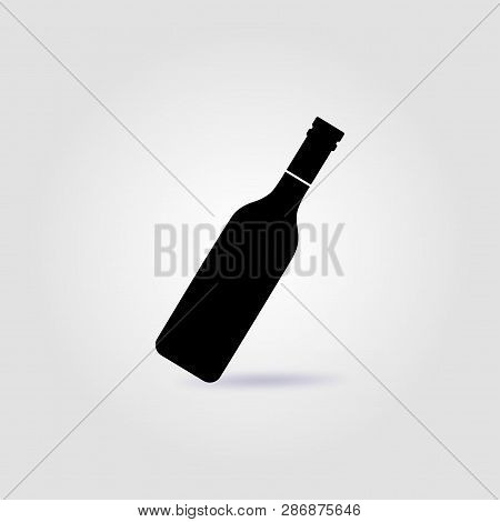 Bottle Of Wine Black Vector Logo With Soft Shadow