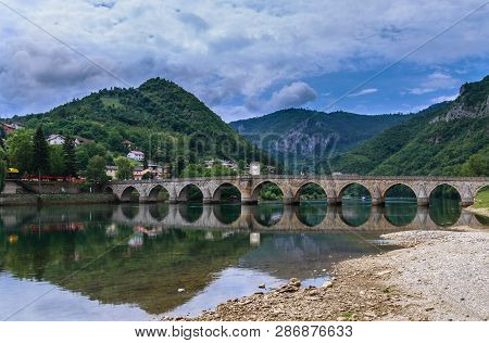 Famous Bridge In Visegrad, On River Drina, Bosnia And Herzegovina