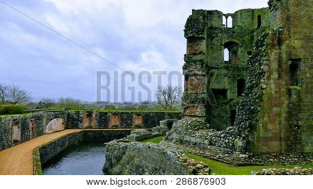 The Ruined Remains Of Raglan Castle, Monmouthshire, Wales, Uk.