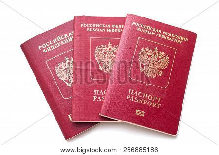 Three Passport Of The Citizen Of The Russian Federation On A White Background