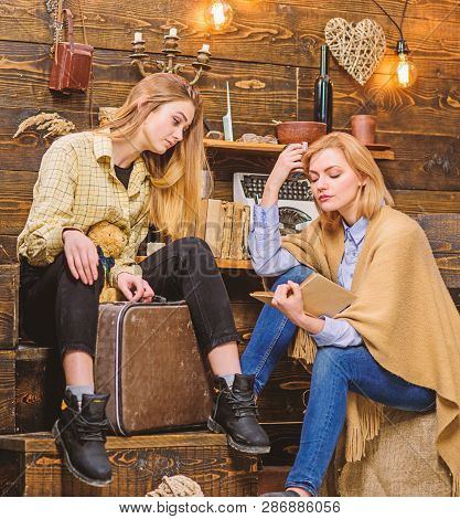 Mother Reading To Child. Woman With Concentrated Face Absorbed By Interesting Book. Teenage Girl Spe