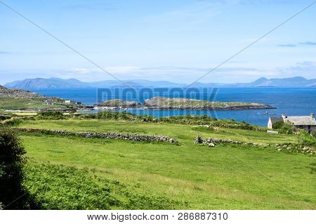 Landscape View In West Kerry, Beara Peninsula, Popular Holiday Home Destination In Ireland For Short