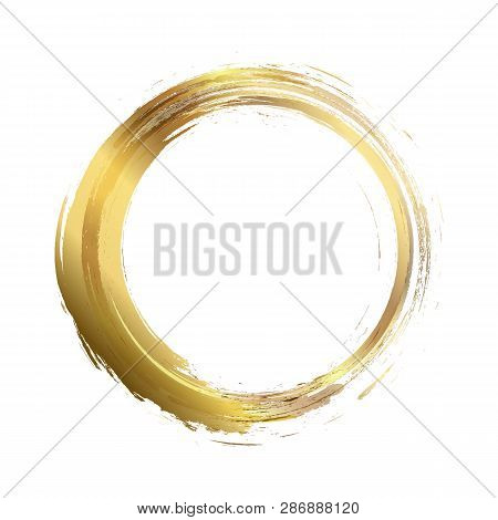 Vector Brush Strokes Circles Of Paint On White Background. Ink Hand Drawn Paint Brush Circle. Logo, 