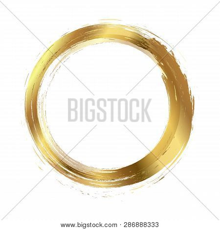 Vector Brush Strokes Circles Of Paint On White Background. Ink Hand Drawn Paint Brush Circle. Logo, 