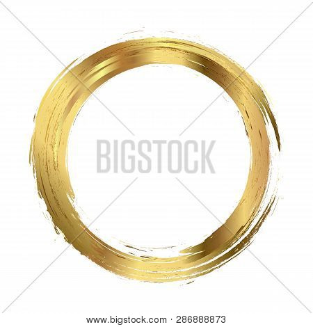 Vector Brush Strokes Circles Of Paint On White Background. Ink Hand Drawn Paint Brush Circle. Logo, 