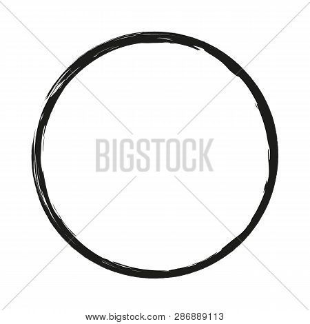 Vector Brush Strokes Circles Of Paint On White Background. Ink Hand Drawn Paint Brush Circle. Logo, 