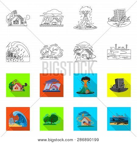 Vector Design Of Natural And Disaster Symbol. Collection Of Natural And Risk Vector Icon For Stock.
