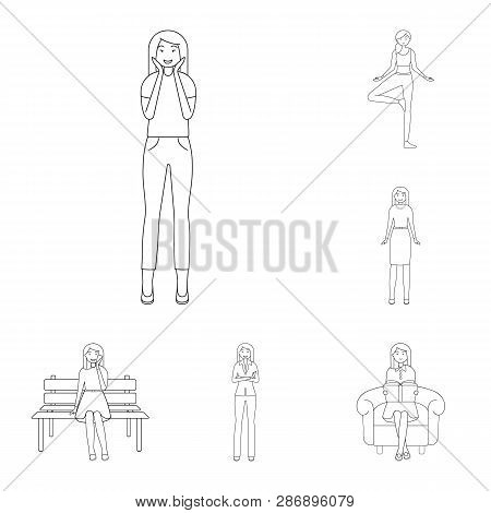 Vector Illustration Of Posture And Mood Sign. Set Of Posture And Female Vector Icon For Stock.