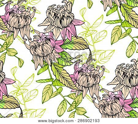 Floral Seamless Pattern. Hand Drawn Illustration. Fullsize Raster Atrwork.