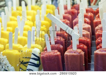 Italian Ice Cream Gelato Granita In Cafe Shop In Catania, Sicily, Italy