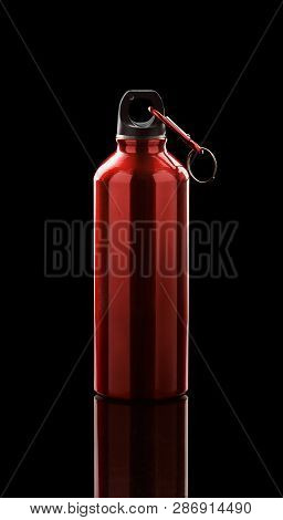 Aluminium Water Flask On Reflective Black Surface