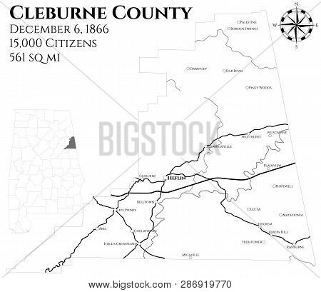 Large And Detailed Map Of Cleburne County In Alabama, Usa