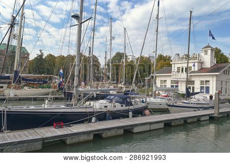 Rotterdam, The Netherlands, October 6, 2018: View Of  Veerhaven Ferry Port In Central Rotterdam