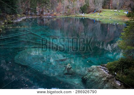 Blausee (blue Lake) Near The Hiking Paradise Of Berner Oberland, Switzerland