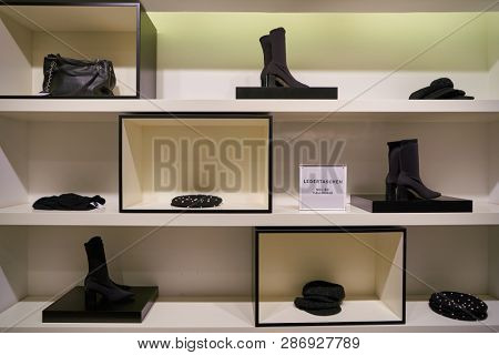 DUSSELDORF, GERMANY - CIRCA SEPTEMBER, 2018: goods on display at Hallhuber store in Dusseldorf.