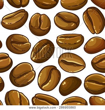 Coffee Seeds Vector Pattern On Whte Background