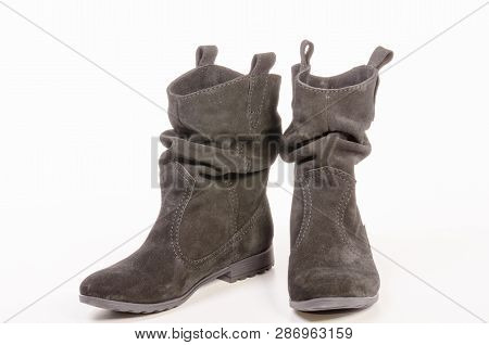 Womens Flat Photo Black Shoes Isolated On White Background