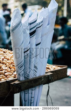Mumbai India March 1, 2019 Closeup Of A Traditional Street Food Stall Located At Colaba District In 