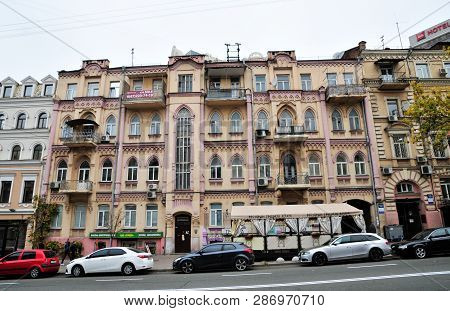 Kiev / Ukraine - October 9, 2018. Historical Building Of The 19th Century, Simona Petlyura Street (f