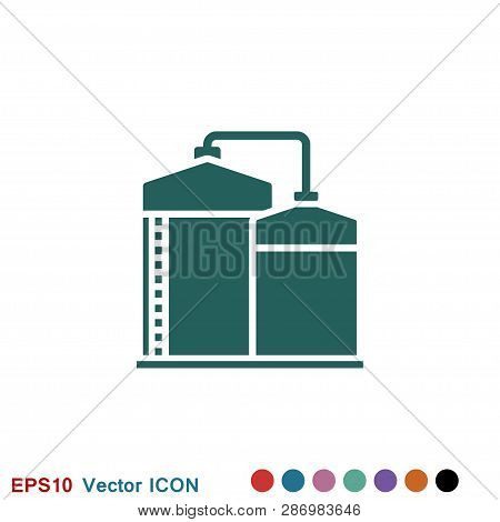 Oil Storage Tank Icon Logo, Illustration, Vector Sign Symbol For Design