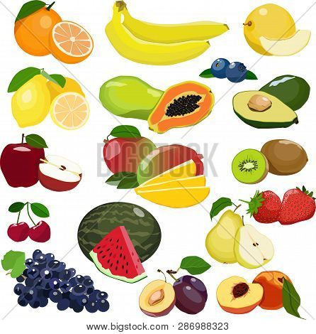 Set Of Fruits Isolated On White Background.