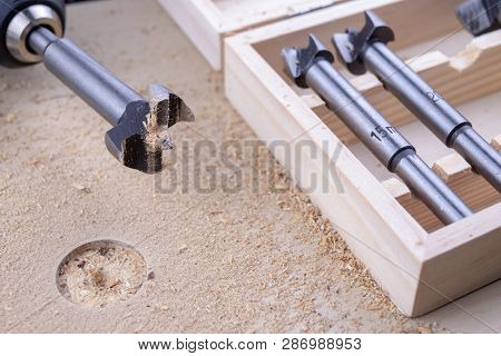 Carpentry Drill, Used To Mount Furniture Hinges. A Cutter Used To Mount Furniture From Chipboard. Da