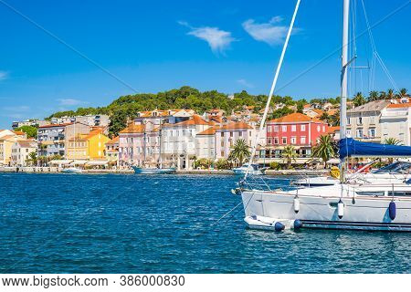 Seafront And Sailboats In Town Of Mali Losinj On The Island Of Losinj, Adriatic Coast In Croatia, Po