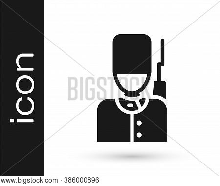 Black British Guardsman With Bearskin Hat Marching Icon Isolated On White Background. Vector