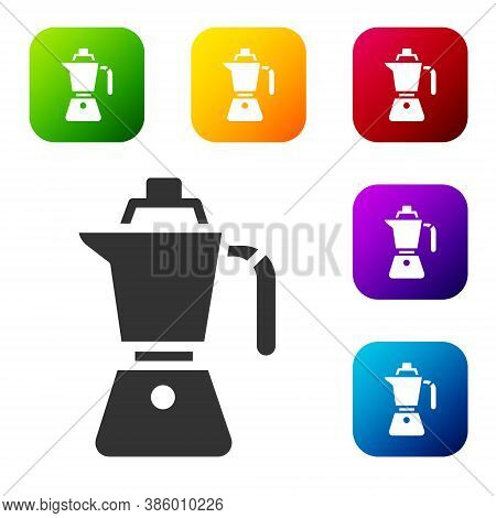 Black Coffee Maker Moca Pot Icon Isolated On White Background. Set Icons In Color Square Buttons. Ve