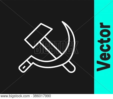 White Line Hammer And Sickle Ussr Icon Isolated On Black Background. Symbol Soviet Union. Vector