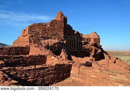 Standing Red Rock Pueblo Ruins Called Wukoki.