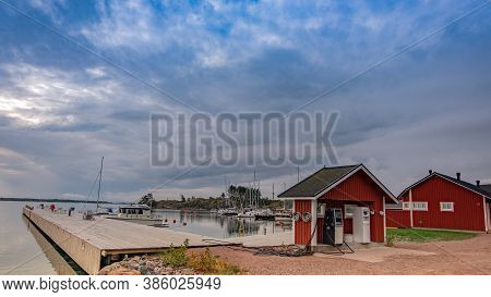 Finland, Aland Islands, Lappo, August - 2019: A Gas Station On The Shore Of Lappo Island In Finland,
