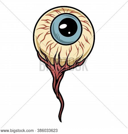Halloween Vintage Concept Of Human Eye With Optic Nerv Isolated Vector Illustration