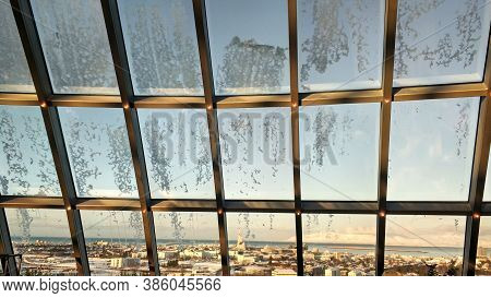 The Large Glass Facade Of A Spherical Museum Perlan In Reykjavik. Attraction Number 1 In Reykjavik