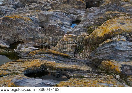Natural Pond With Green And Red Water Plants On The Middle Of Beautiful Detailed Rocks In Pulo Do Lo