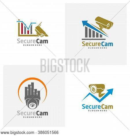 Set Of Cctv Camera With Stats Logo Design Vector Template, Concept Symbol, Icon