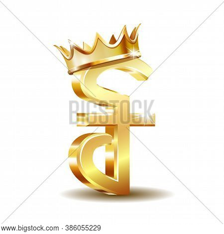 Cambodian Riel Currency Symbol With Golden Crown, Golden Money Sign
