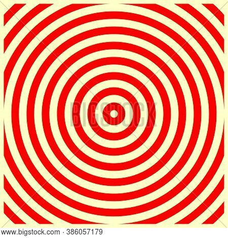 Red Circles On Yellow Background. Symmetric Geometric Repeating Rounds Abstract. Stylized Wood Cutti