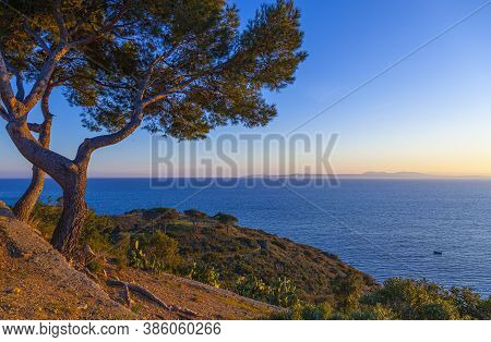 View Of The Costa Brava Coast In Spain, With The Medas Islands On The Horizon.