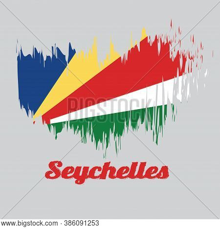 Brush Style Color Flag Of Seychelles, Five Oblique Bands Of Blue Yellow Red White And Green With Tex