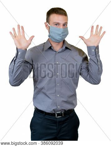 Young Adult Man With Face Mask As Protection Against Corona Virus Infection Allways Washing Hands Is