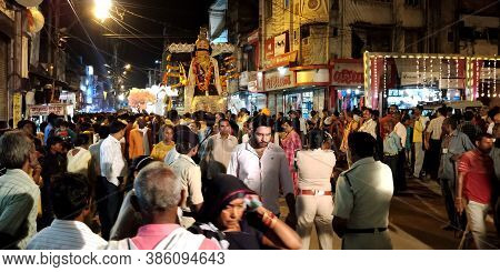 District Katni, India - August 08, 2019: Indian Public Crowd At City Market For Hindu Religious Vija