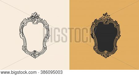 Hand Drawn Vector Abstract Stock Flat Graphic Illustration With Logo Elements Set, Mirror Frame In V