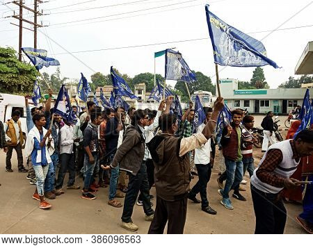 District Katni, India - December 24, 2019: Indian Village People Attending Political Rally Road Show