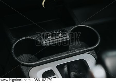 Novosibirsk, Russia - September 19, 2020: Lada Granta, Close-up Of Black Of Cup Holders And Seat Hea