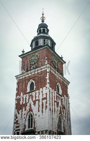 Town Hall Tower Of Krakow, Poland, On A Sunny Day. Also Called Wieza Ratuszowa W Krakowie, It Is A M