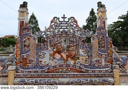Hoi An, Vietnam, September 20, 2020: View From Inside The Colorful Decorated Wall In The Courtyard O